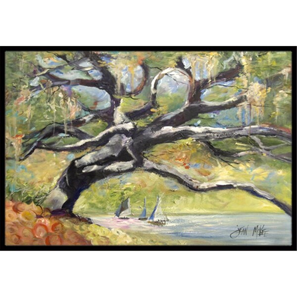Carolines Treasures Oak Tree On The Bay With Sailboats Indoor and Outdoor Mat- 18 x 27 in. JMK1132MAT - main